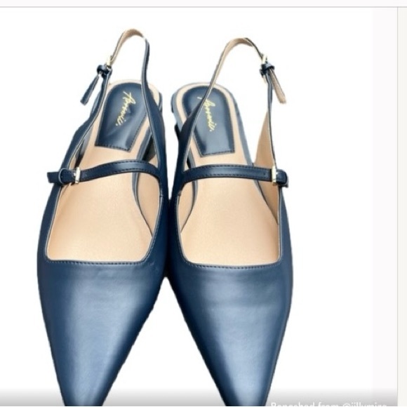Shoes - Navy Blue Slingback Flats, Size 10